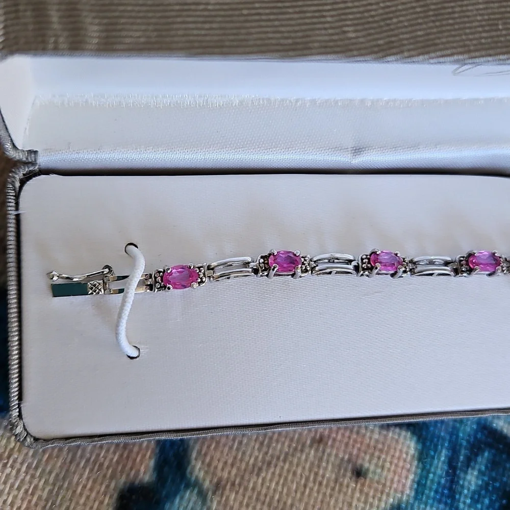 Signature Sterling Silver Pink Rhinestone Tennis Bracelet - Picture 6 of 16
